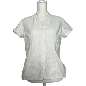 Vintage 2 Friends Linen Blend‎ Button Down Shirt Womens Medium Short Sleeve